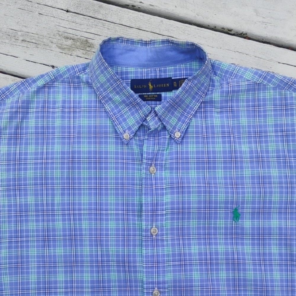 Ralph Lauren Blue and Green Casual Button Down Shirt
